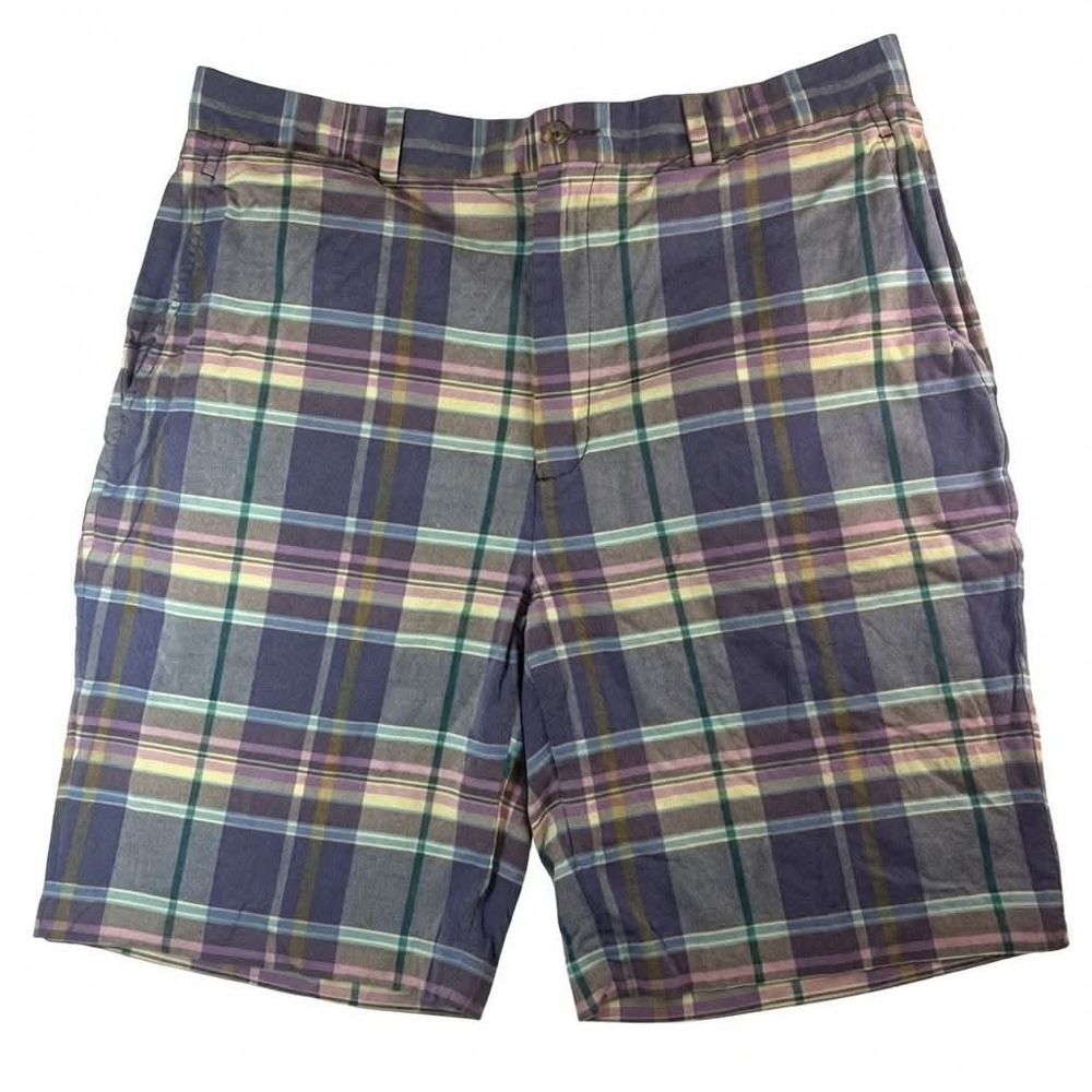 Bobby Jones Mens Golf Shorts Size 36 Purple Plaid Performance Flat Front Casual